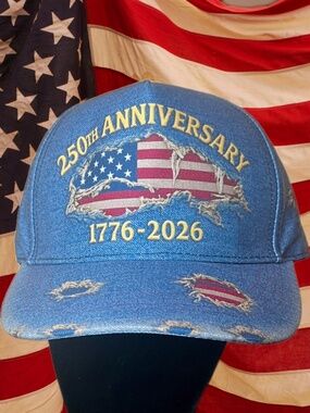 America's 250th. Anniversary Distressed Denim Look Ballcap NEW